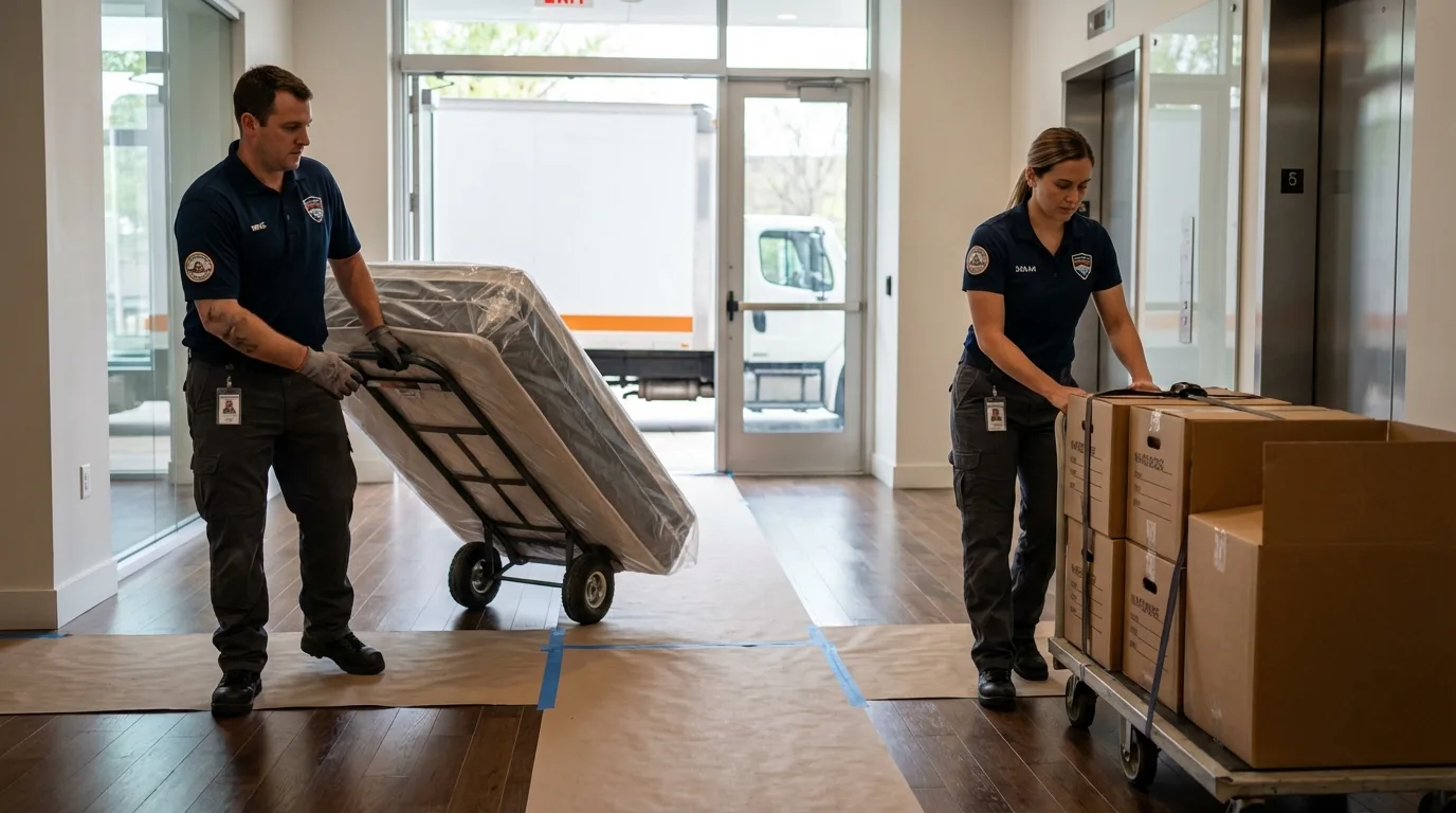 Professional apartment movers loading elevator in Botkins, OH